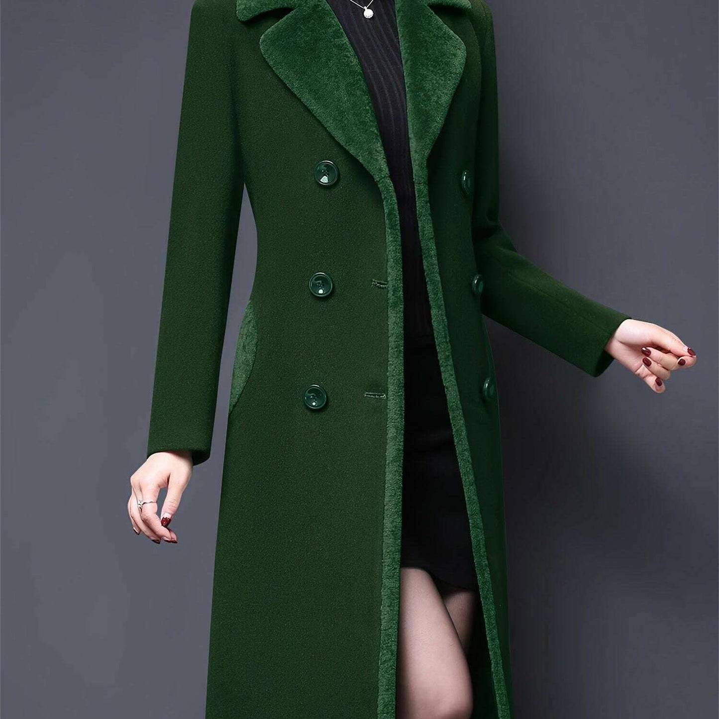 Women's Double-Breasted Notched Lapel Midi Pea Coat
