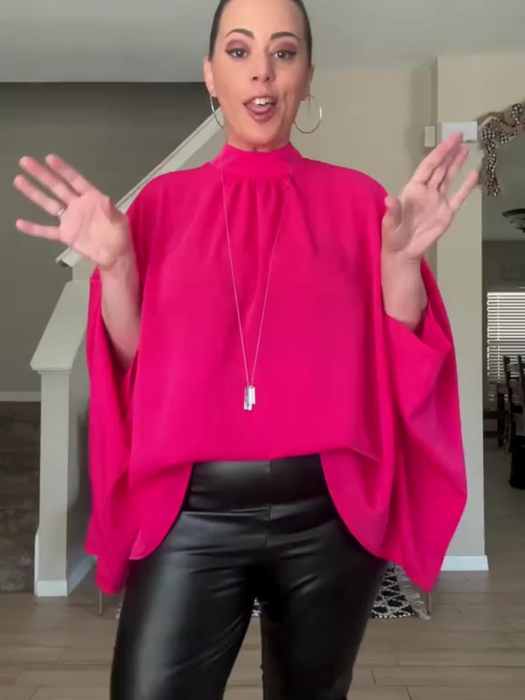Women's Oversize Smock Neck Knot Back Batwing Sleeve Blouse Shirt Top