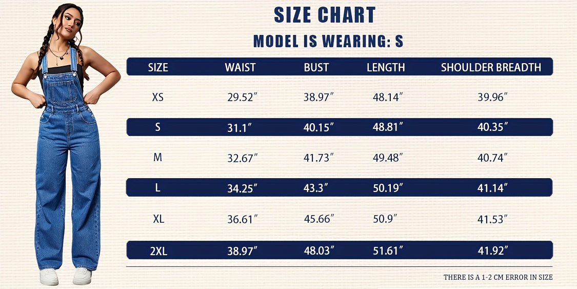 Women's Denim Overalls Jumpsuit - Loose Fit Long Romper with Pocket & Side Pockets, Adjustable Shoulder Straps & Belt Loop Waist, Sleeveless Solid Color Casual Chic Outfit for All Seasons, Versatile Clothing, Secure Button Cl