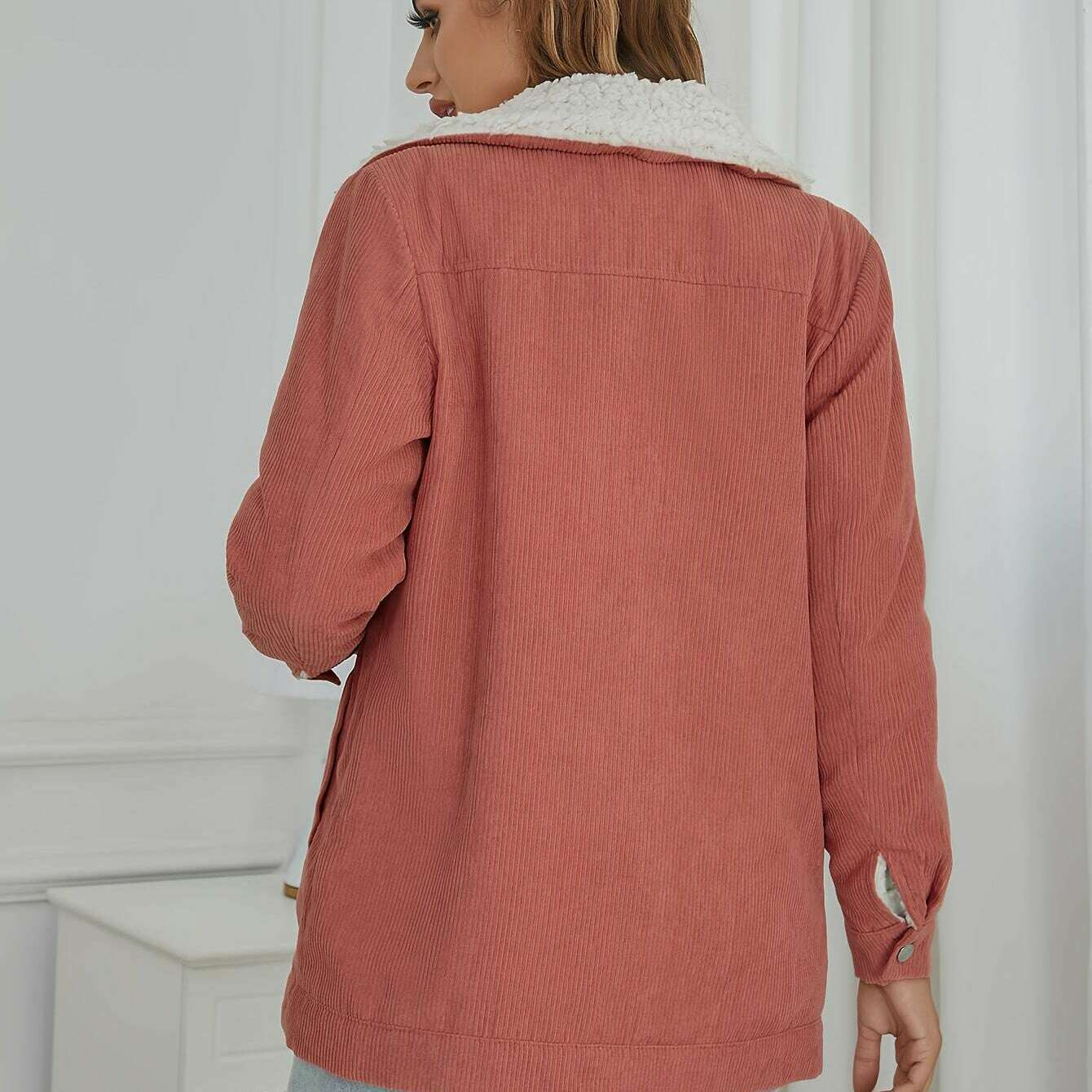 Women's Corduroy Sherpa Lined Button-Up Trucker Jacket