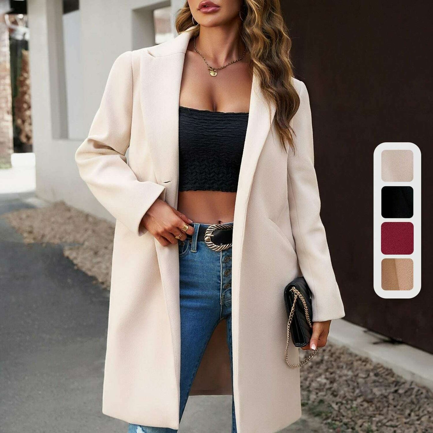 Women's Solid Color Commuter Blazer with Collar and Pockets