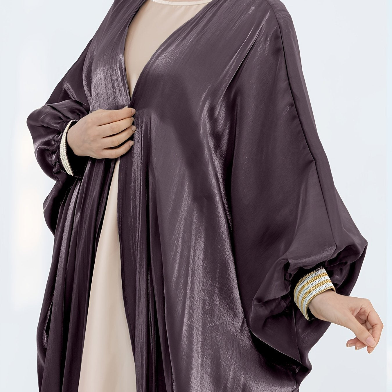 Women'S Reflective Golden & Gray Batwing Sleeve Long Tunic - Long Sleeve, Flowing Design, Perfect for Spring/Summer, Stylish Layering Piece, Summer Fashion | Flowing Tunic | Glossy Finish
