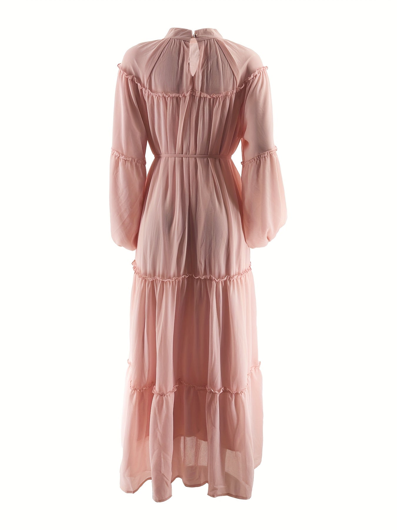 Women's Casual Fashionable Date Vacation Middle Eastern Muslim Minimalist Solid Color Soft Lace Design Long Elegant Dress with Belt