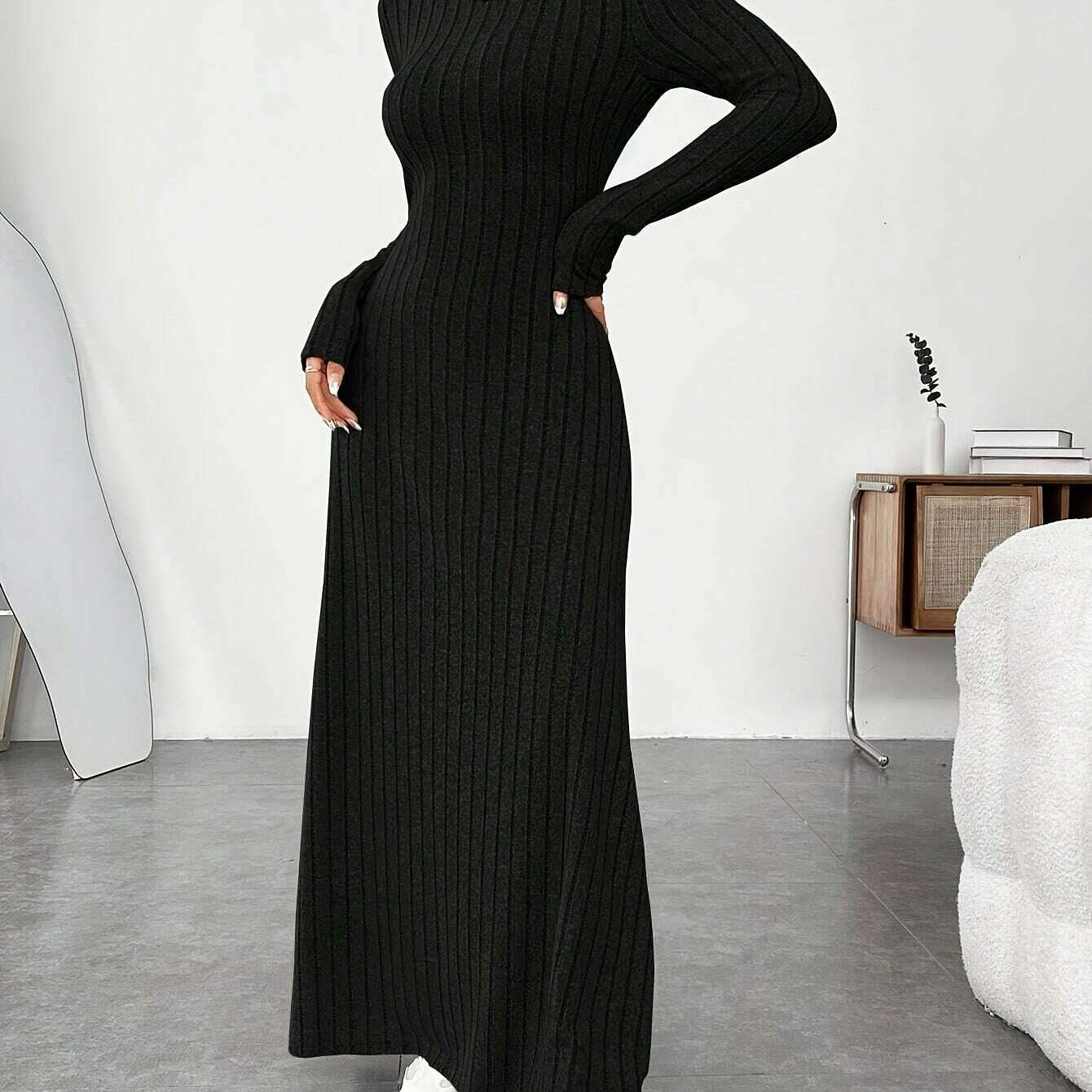 Elegant Ribbed Knit Dress with Umbrella Hem for Women - D&M Boutique