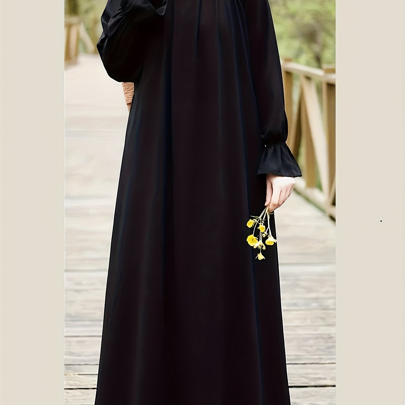 Women'S Navy Blue Long Tunic Dress with Puff Sleeves - Comfortable, Solid Color, All-Season Wear, Casual Style, Casual Attire | Puff Sleeve Top | Flowy Fabric