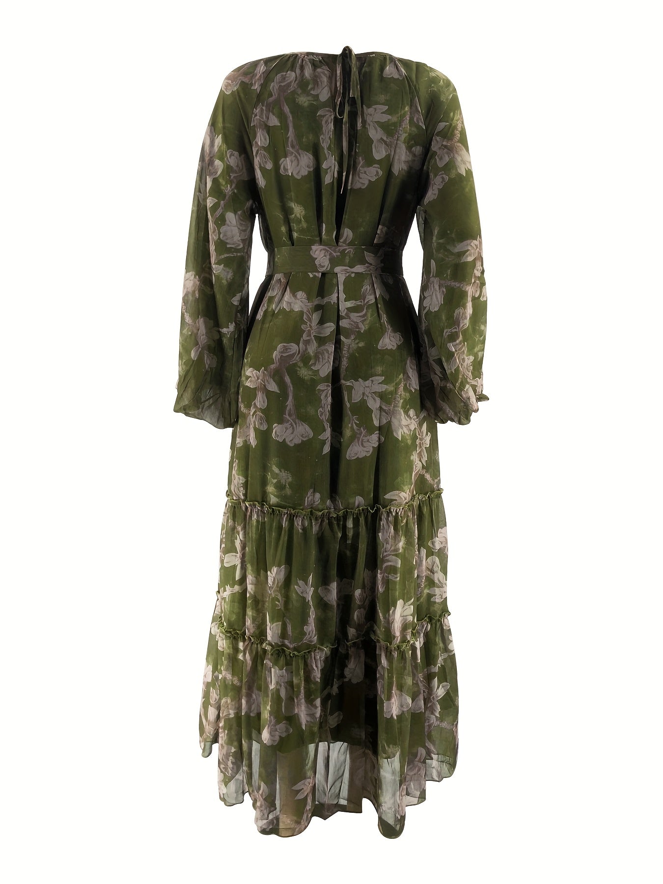 Women'S Elegant Black Floral Print Maxi Dress with Belt - Perfect for All Seasons, All-Season Dress | Floral Print Dress | Ruffled Hemline, Dress