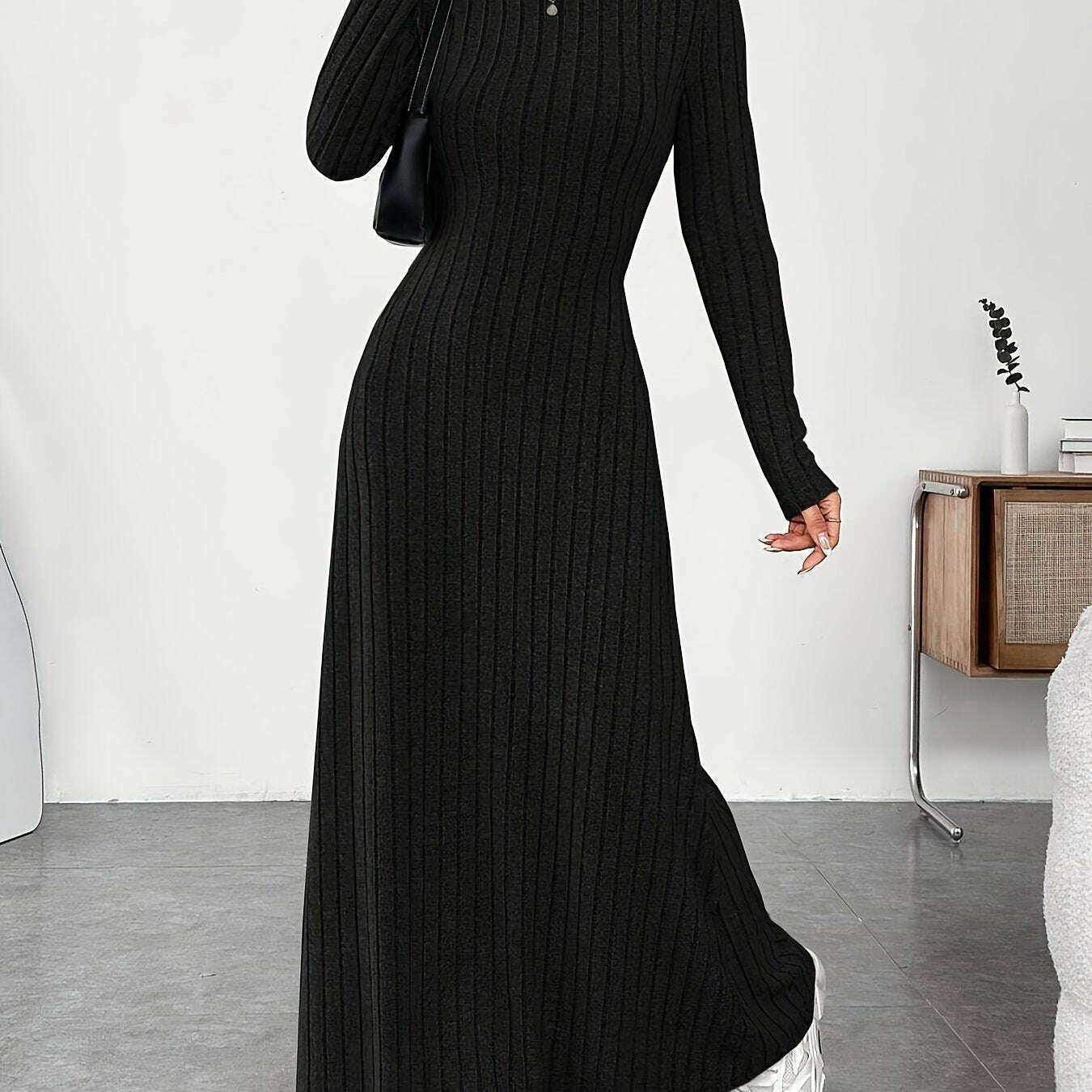 Elegant Ribbed Knit Dress with Umbrella Hem for Women - D&M Boutique