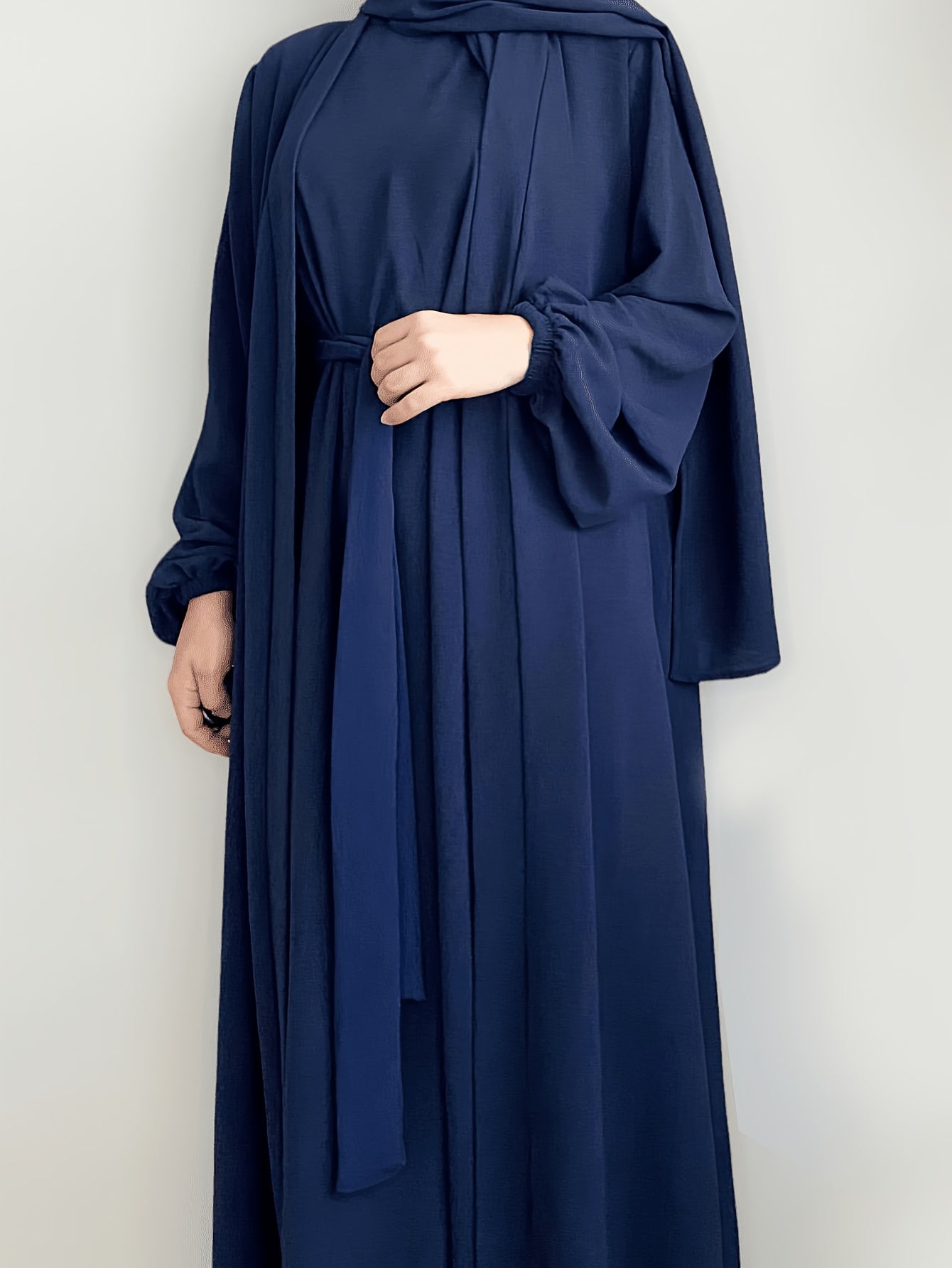 One set of sleeveless innerwear and outerwear combination in solid color, Elegant Casual polyester (polyester CEY breathable fabric) Muslim abaya for spring/summer/fall, does not include headscarf!