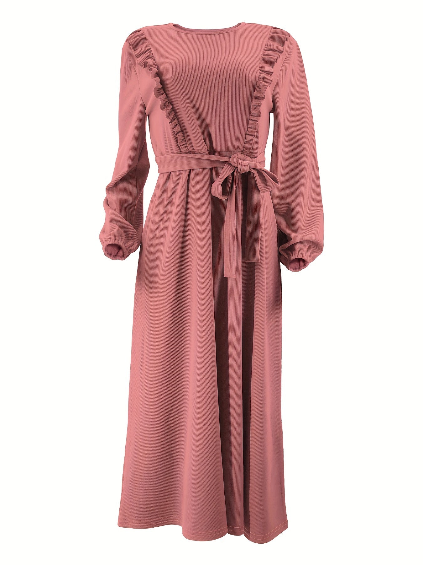 Elegant, Comfortable Solid Color Maxi Dress for Women - Polyester & Spandex Blend, Machine Washable, Belt Detail, Perfect for All Seasons