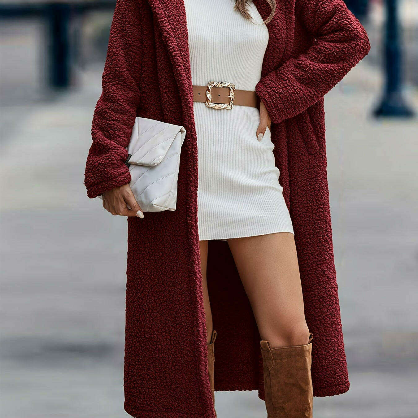 Long Fuzzy Fleece Hooded Faux Fur Winter Coat for Women
