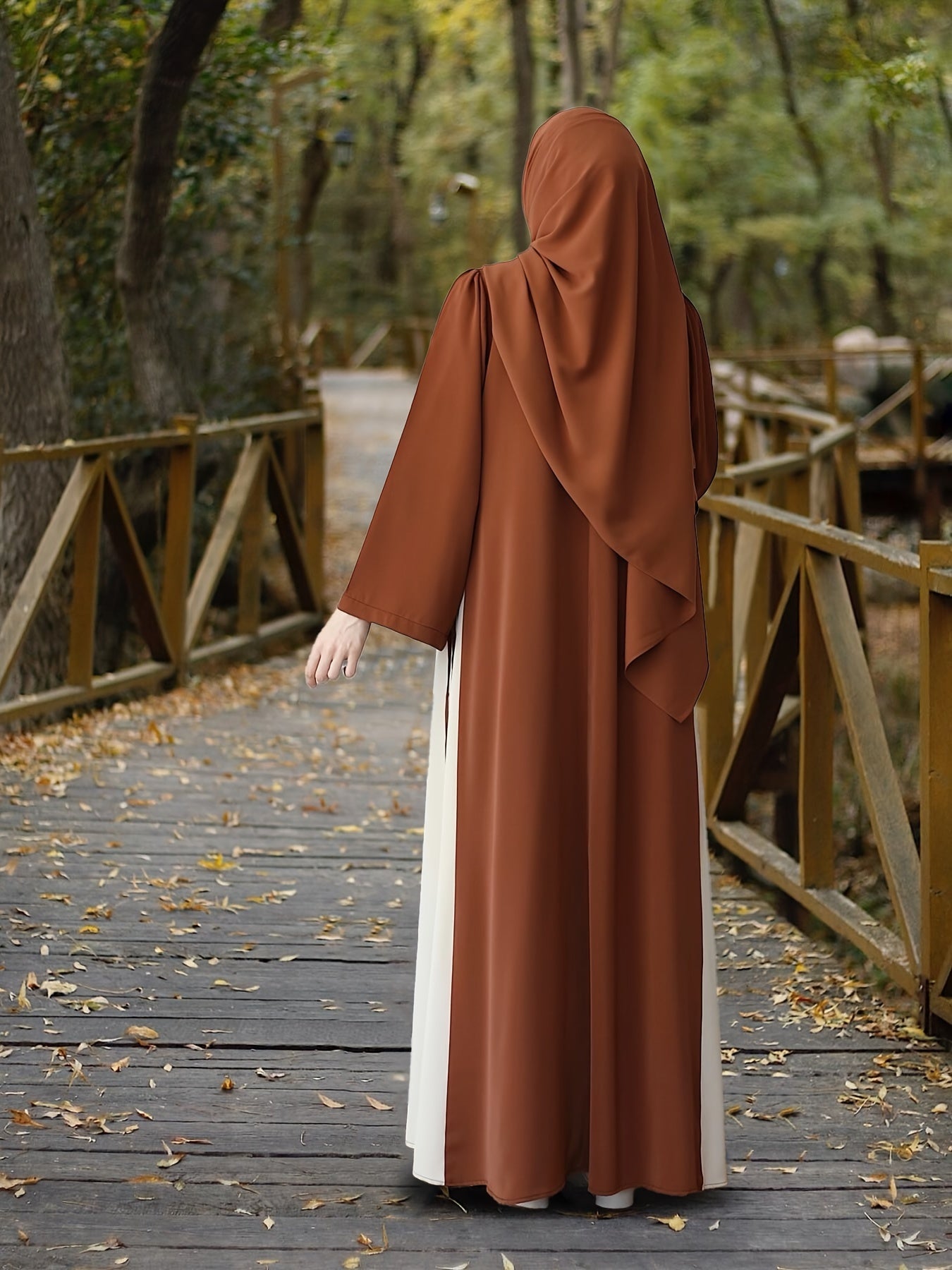 1pc Muslim Abaya Dress Long Sleeve Loose Fit A-Line with Black & White Color-Blocking & Orange Accents - Middle Eastern Elegance Adjustable Side Drawstring for Prayer, Casual, All-Season Wear (No Headscarf Included), Muslim D