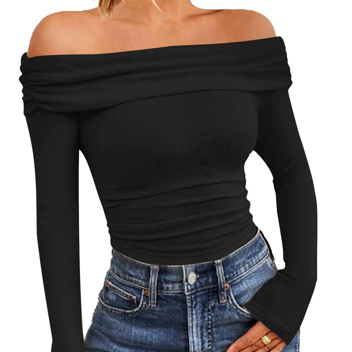 2024 Women's Off-Shoulder Long Sleeve Slim Fit Top - D&M Boutique