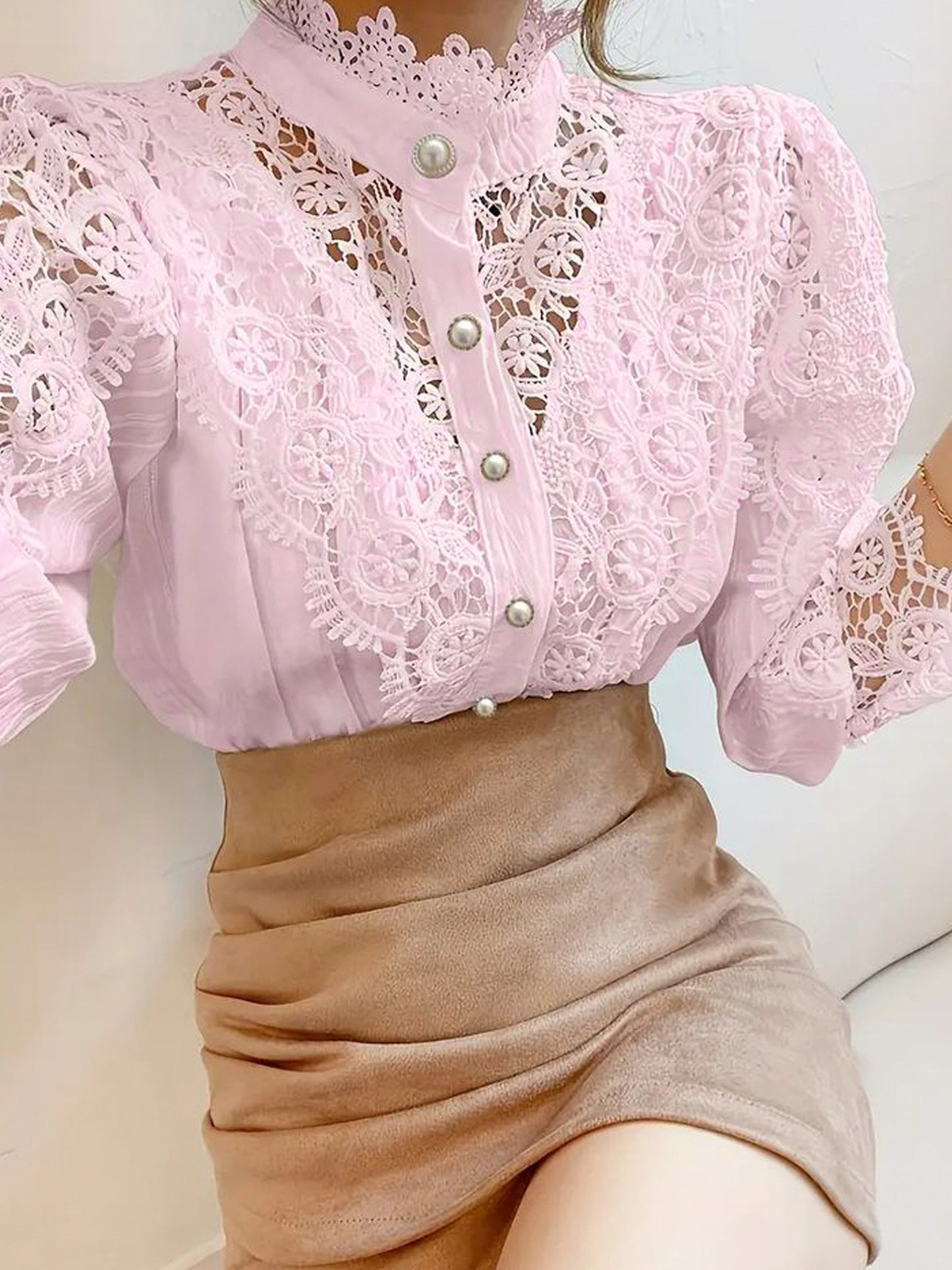 French Loose Chic Buttons, Heavy Lace, Cut-Out Floral Panels