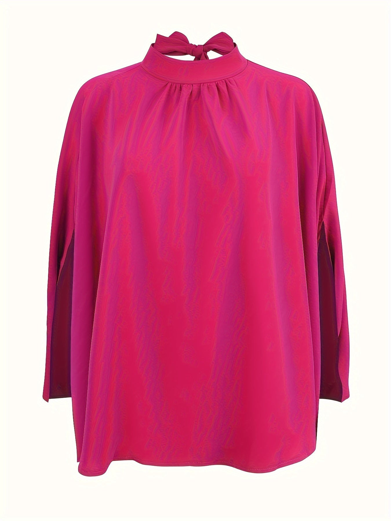 Women's Oversize Smock Neck Knot Back Batwing Sleeve Blouse Shirt Top