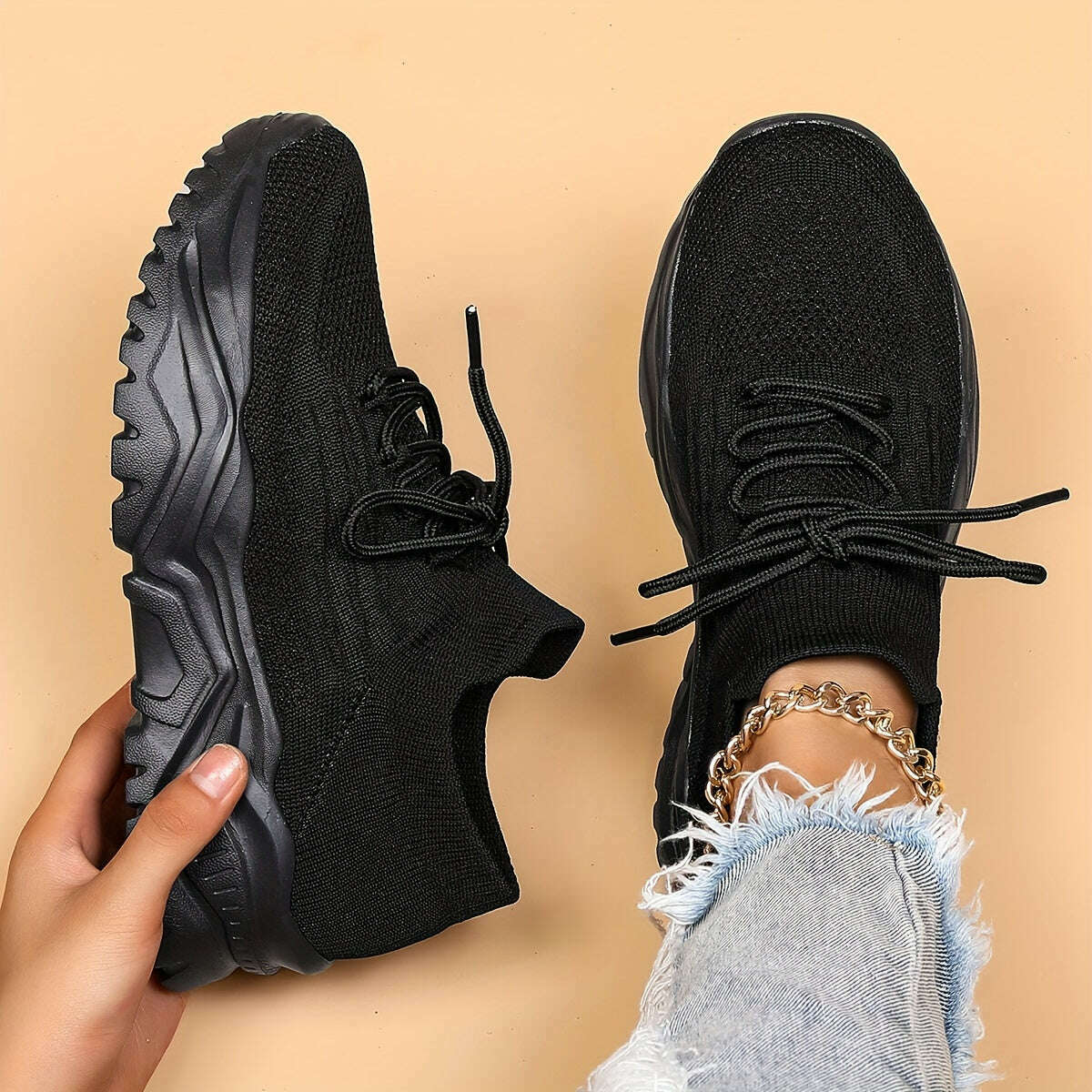 Women's Simple Plain Lace-Up Sneakers