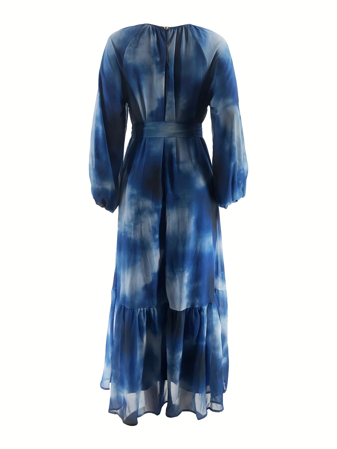 Elegant Long Dress with a Round Neck, Tie-Dye Design, And Waist Belt, Perfect for Casual Gatherings And Vacations in The Middle East for Muslim Women (Headscarf Not Included).