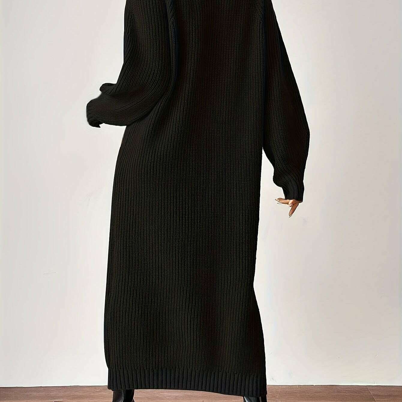 Women'S Long Sleeve Turtleneck Sweater Dress, Elegant Solid Color, Polyester, Autumn/Winter Fashion, Adult Size, Ultra-Long Length