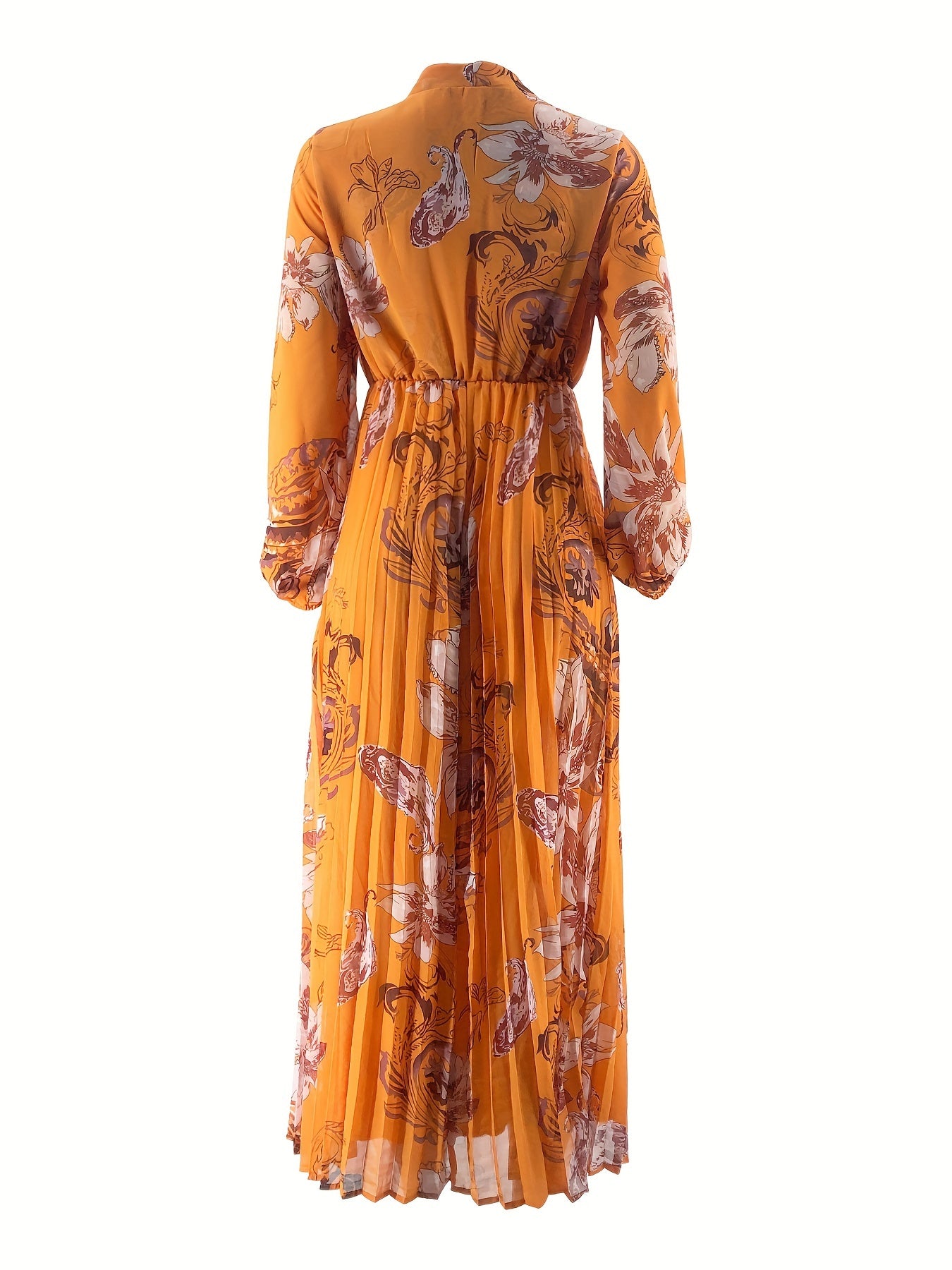 Stunning Floral Print Maxi Kaftan Dress - Modest Long Sleeve, Pleated, Flowy, Polyester, Machine Washable, Random Printing, Middle Eastern Style - Perfect for All Seasons