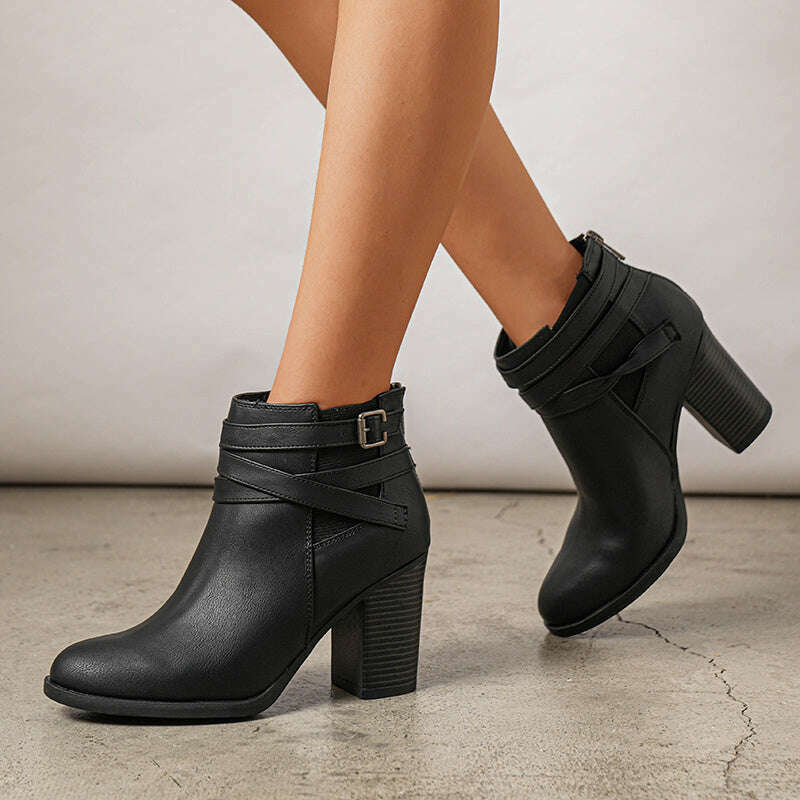Women's Chunky High Heel Ankle Boots Close Toe Fall Heeled Booties Shoes, Autumn Winter Boots, fit spring, summer, autumn and winter