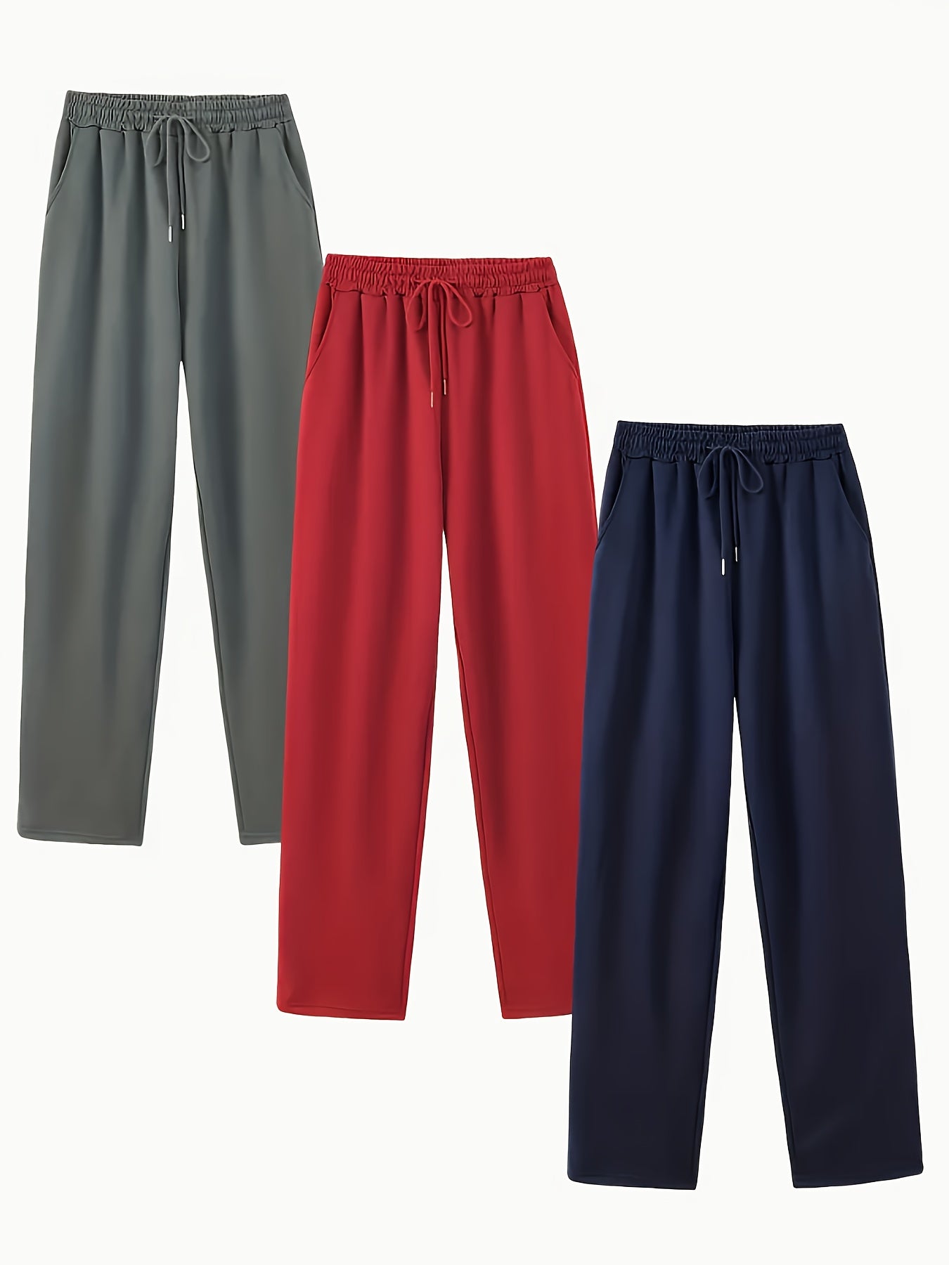 3pcs Women’s High-Waisted Casual Joggers Set – Drawstring Waist, Elastic Cuffs & Side Pockets