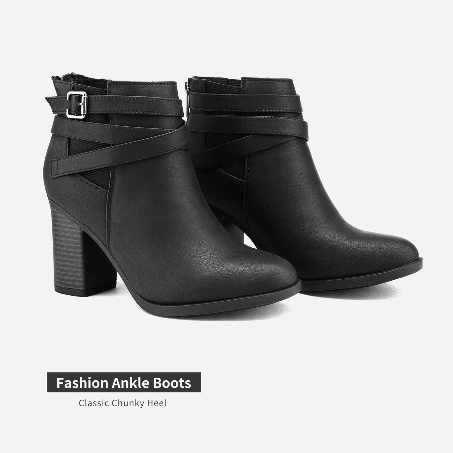 Women's Chunky High Heel Ankle Boots Close Toe Fall Heeled Booties Shoes, Autumn Winter Boots, fit spring, summer, autumn and winter