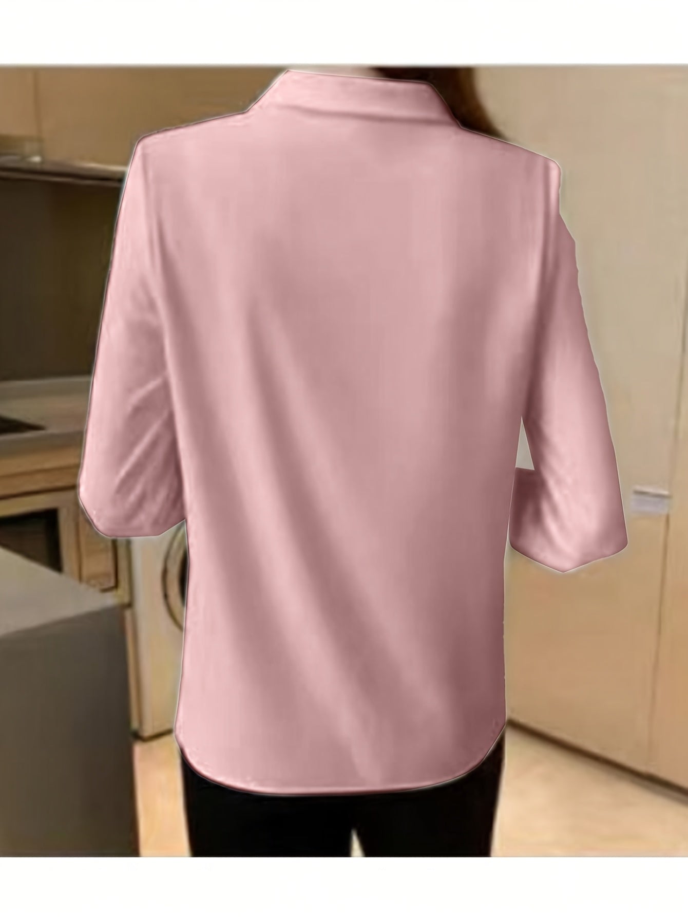 Solid Color Elegant Women's Long Sleeve Shirt with Bow Detail - Casual Chic Blouse for Casual Attire, All-Season Versatile Top, Ladies Blouses