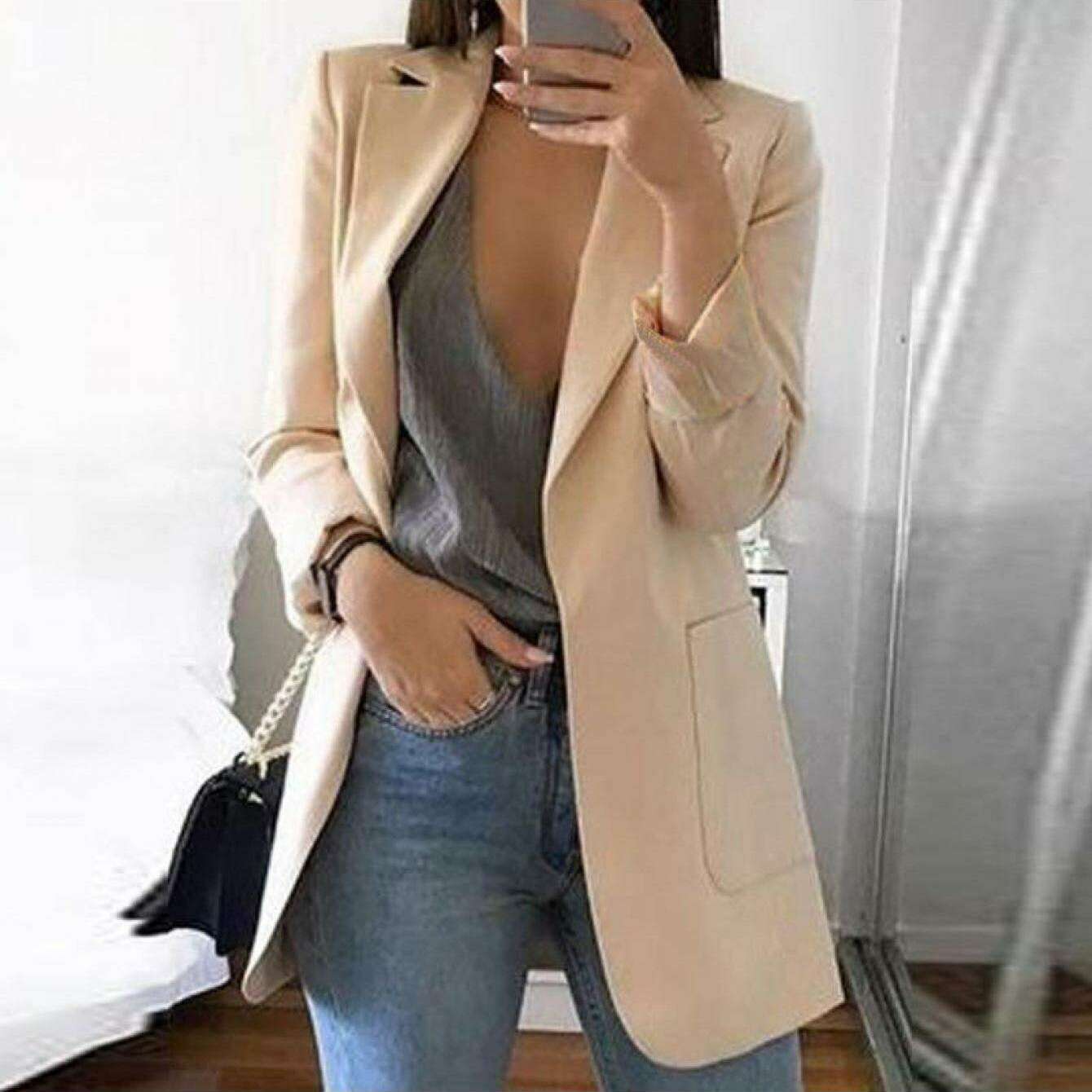 Women's Long Sleeve Blazer Jacket for Office & Casual Wear
