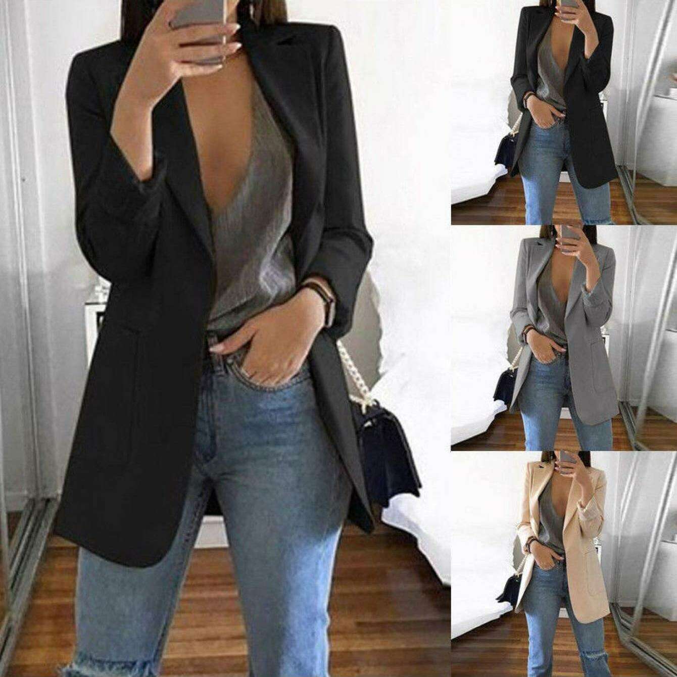 Women's Long Sleeve Blazer Jacket for Office & Casual Wear