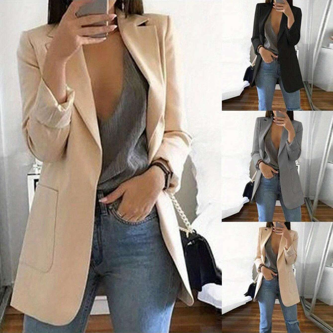 Women's Long Sleeve Blazer Jacket for Office & Casual Wear