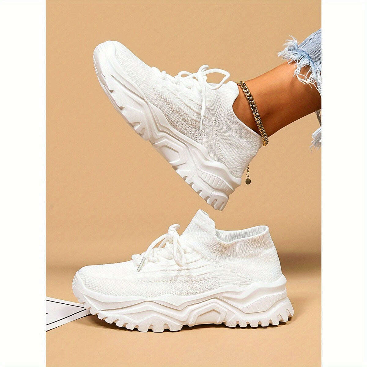 Women's Simple Plain Lace-Up Sneakers
