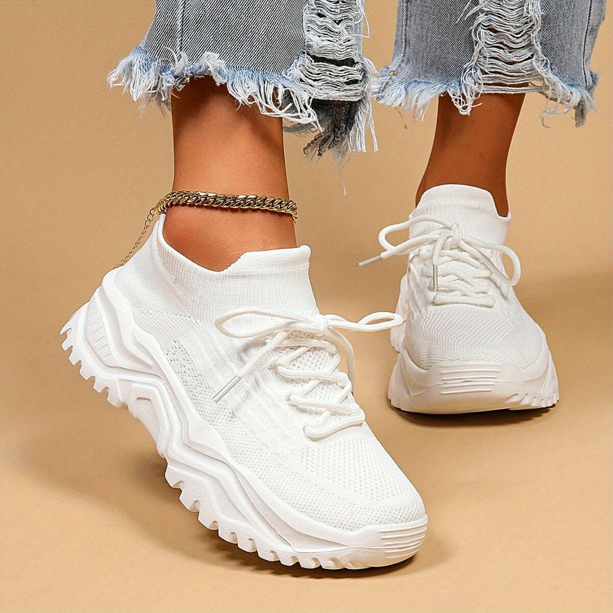 Women's Simple Plain Lace-Up Sneakers