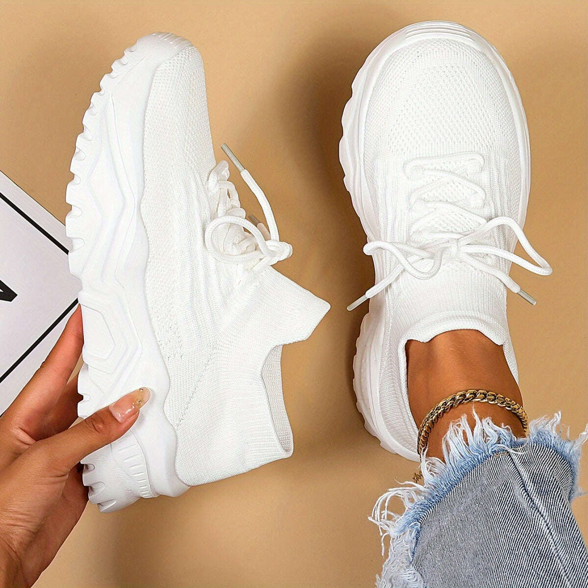Women's Simple Plain Lace-Up Sneakers