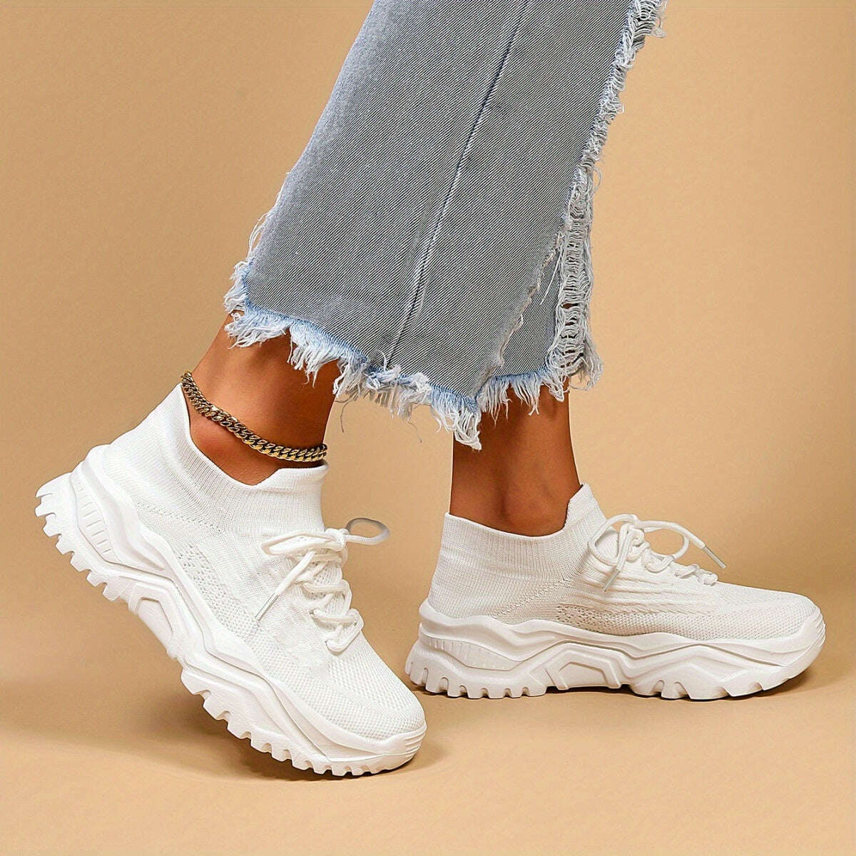 Women's Simple Plain Lace-Up Sneakers