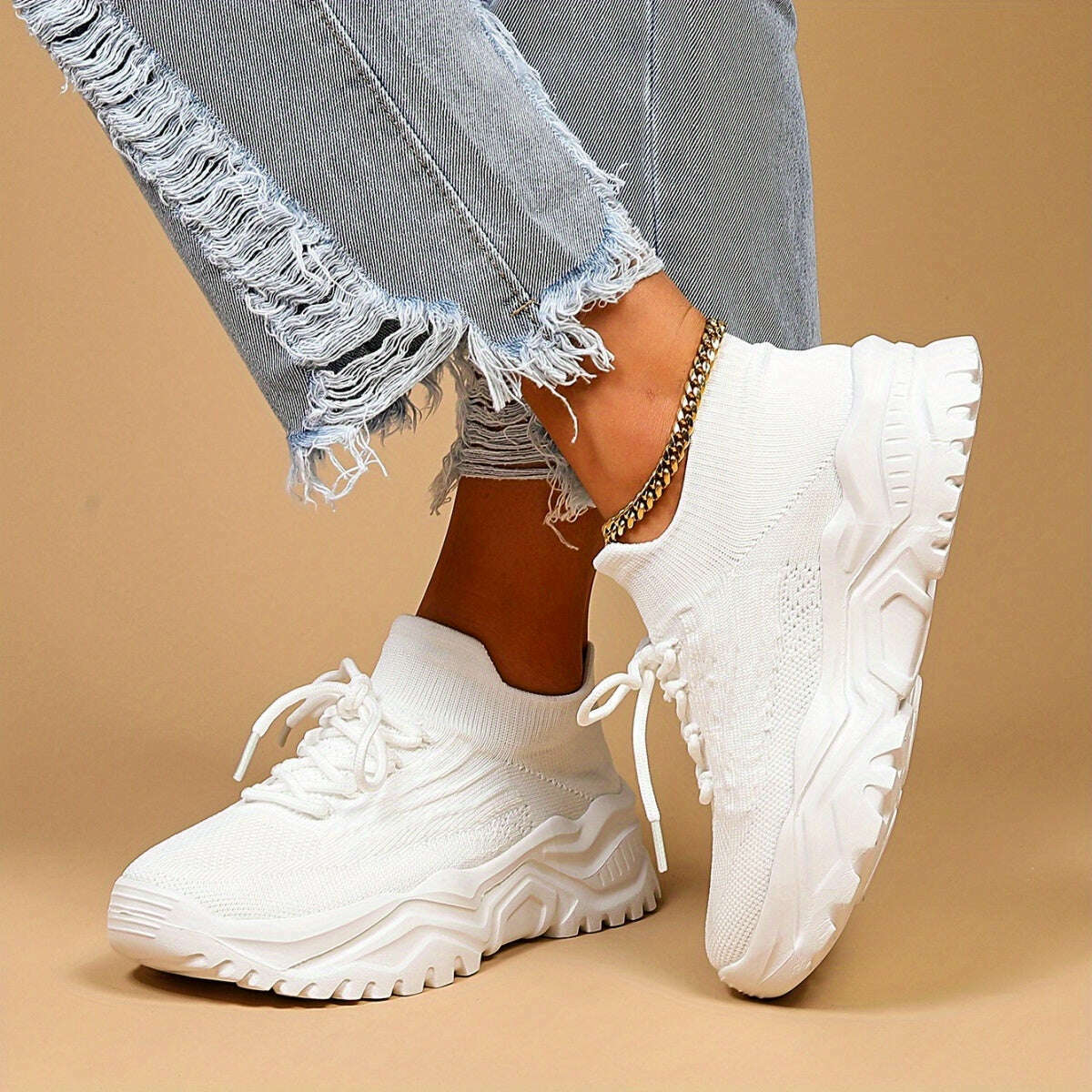 Women's Simple Plain Lace-Up Sneakers