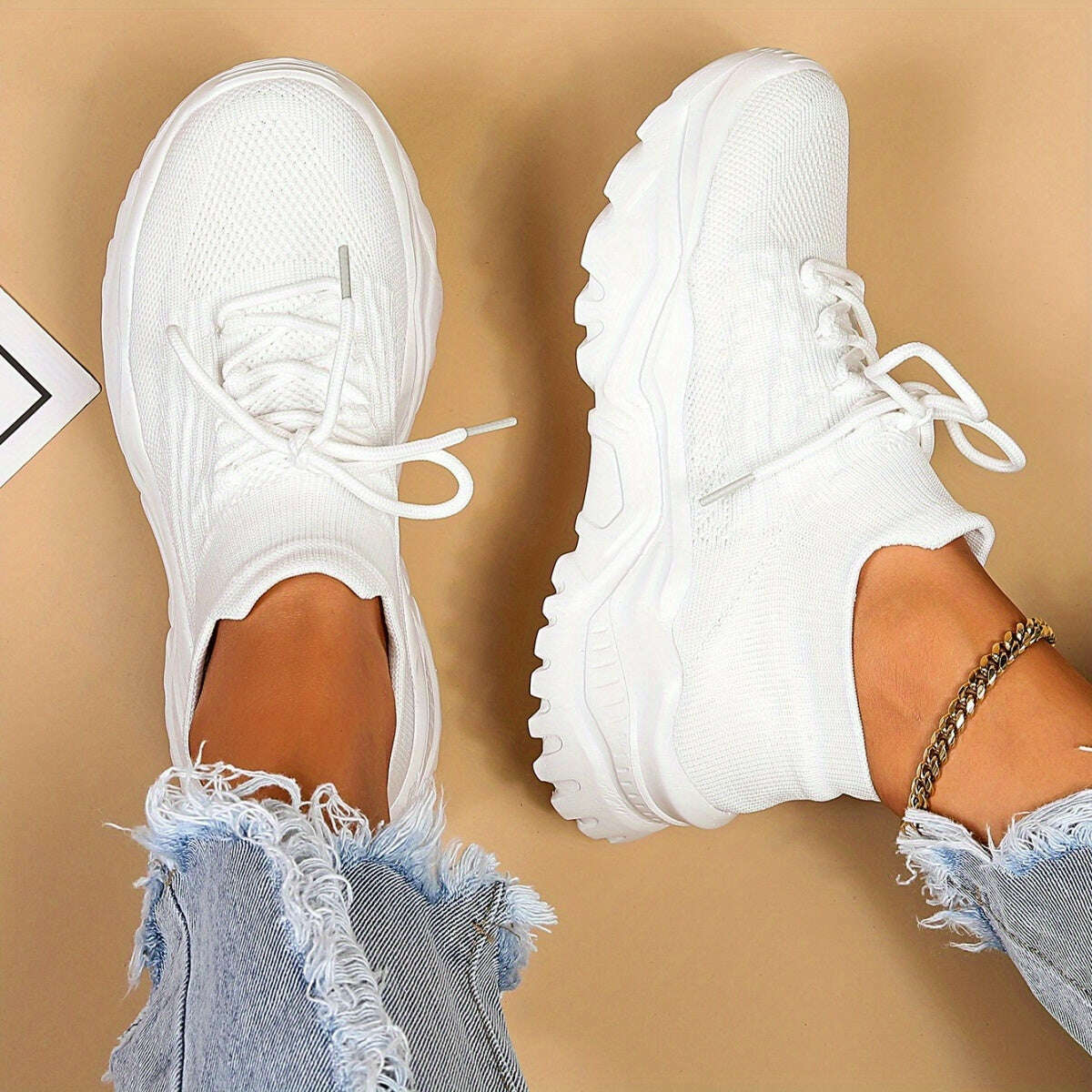 Women's Simple Plain Lace-Up Sneakers
