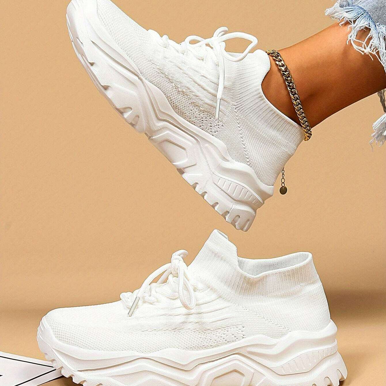 Women's Simple Plain Lace-Up Sneakers