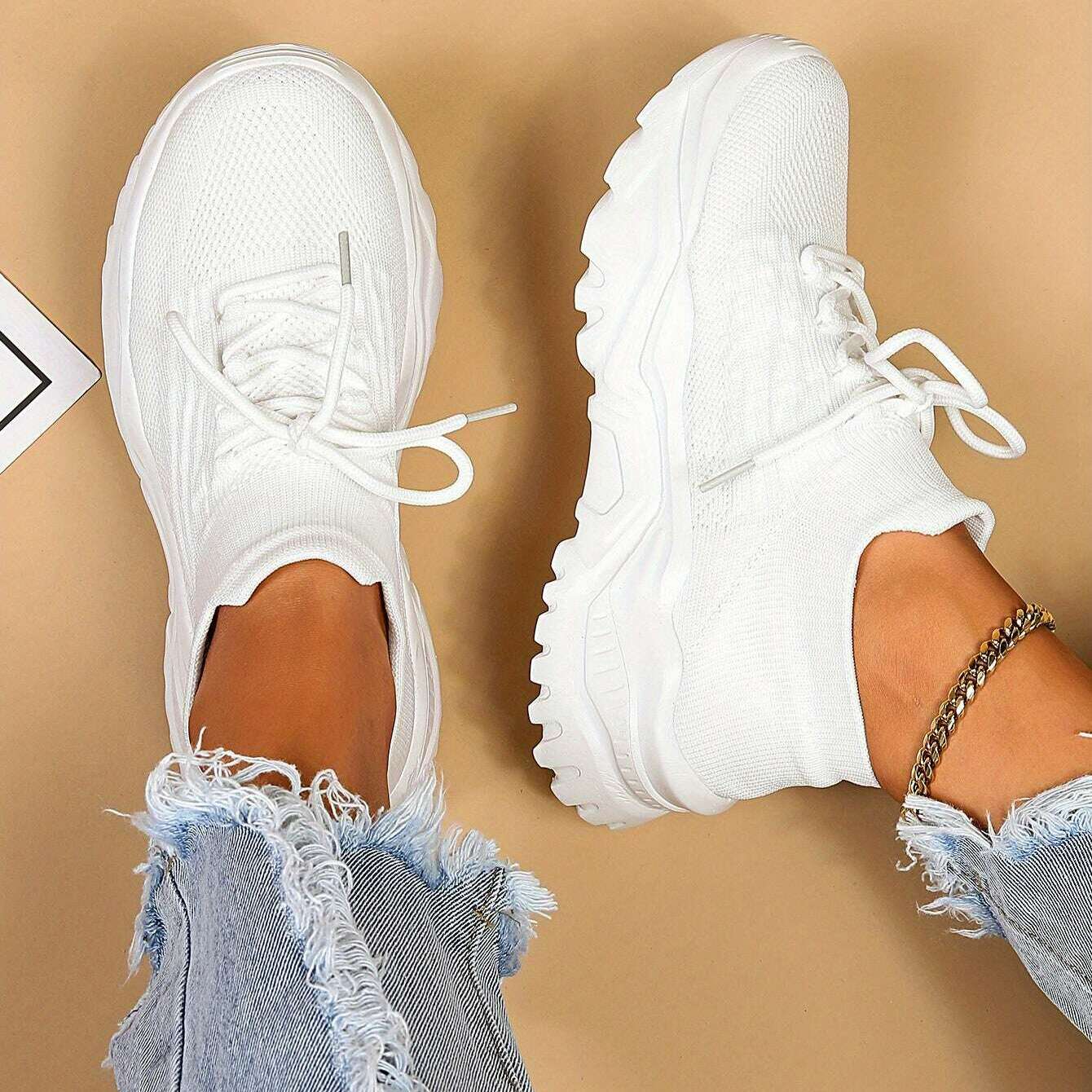Women's Simple Plain Lace-Up Sneakers
