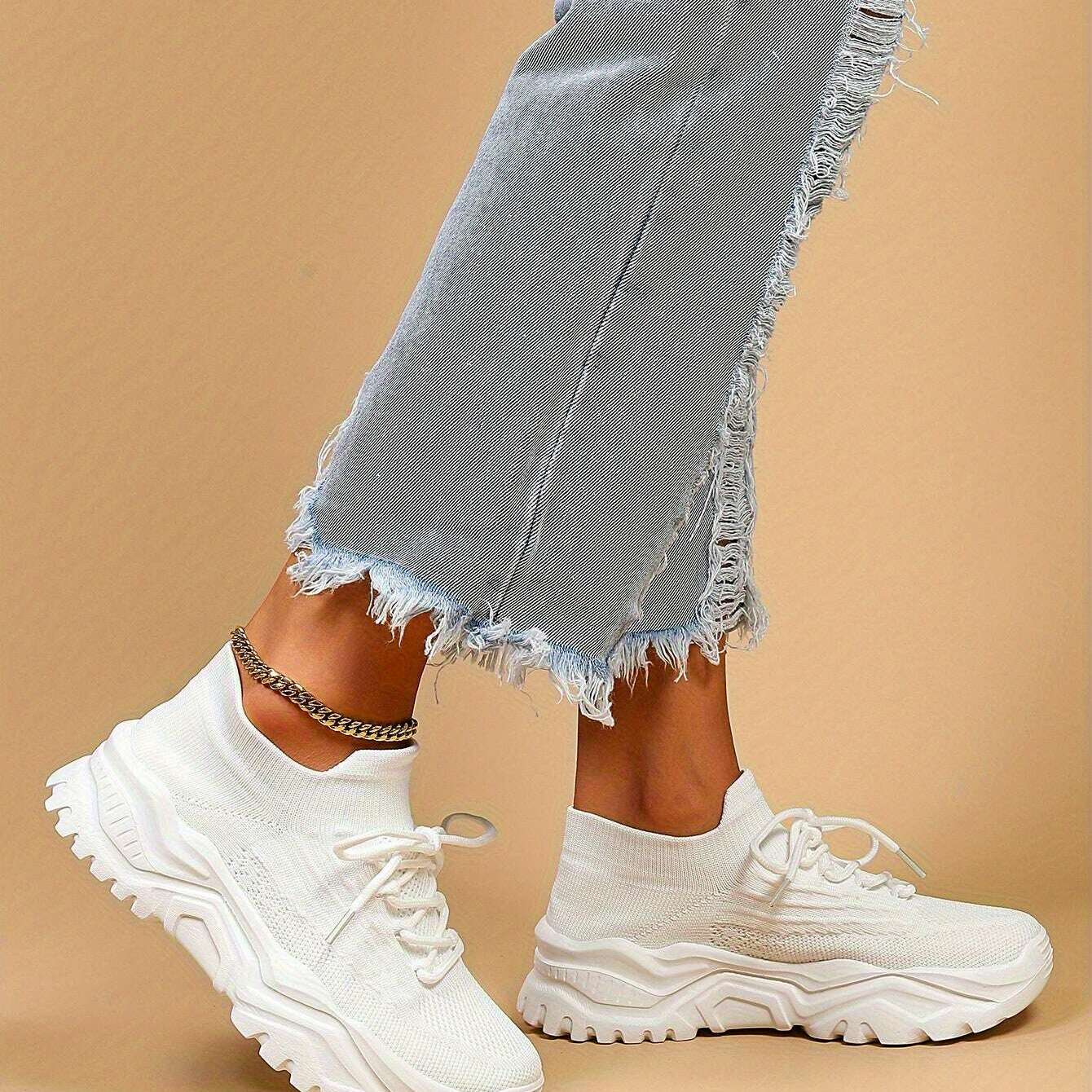 Women's Simple Plain Lace-Up Sneakers