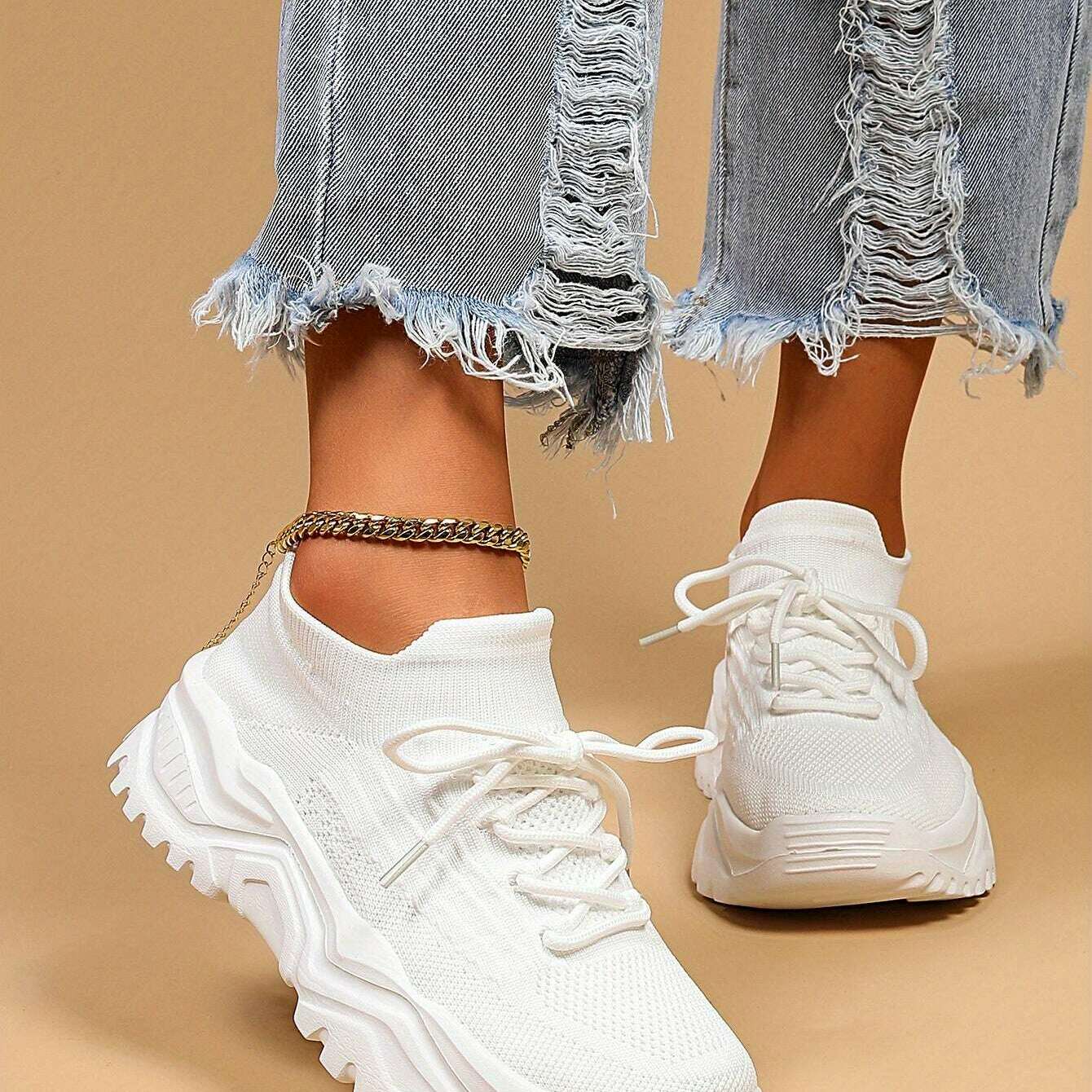 Women's Simple Plain Lace-Up Sneakers