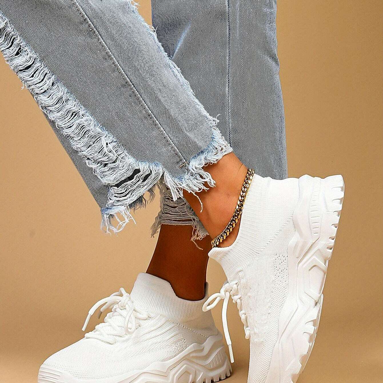 Women's Simple Plain Lace-Up Sneakers