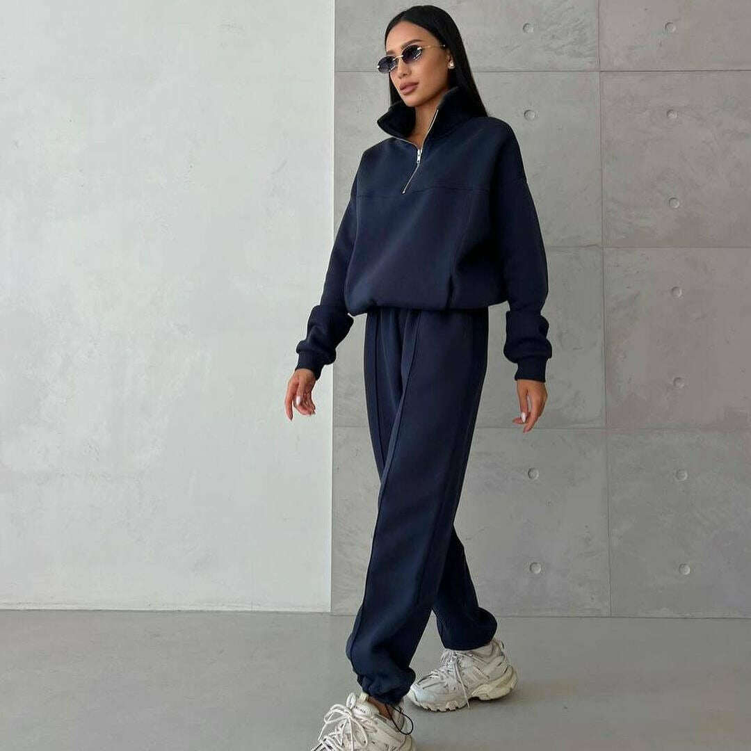 2024 Fall Fashion Stitching Padded Long Sleeve Sweater & Trousers Set