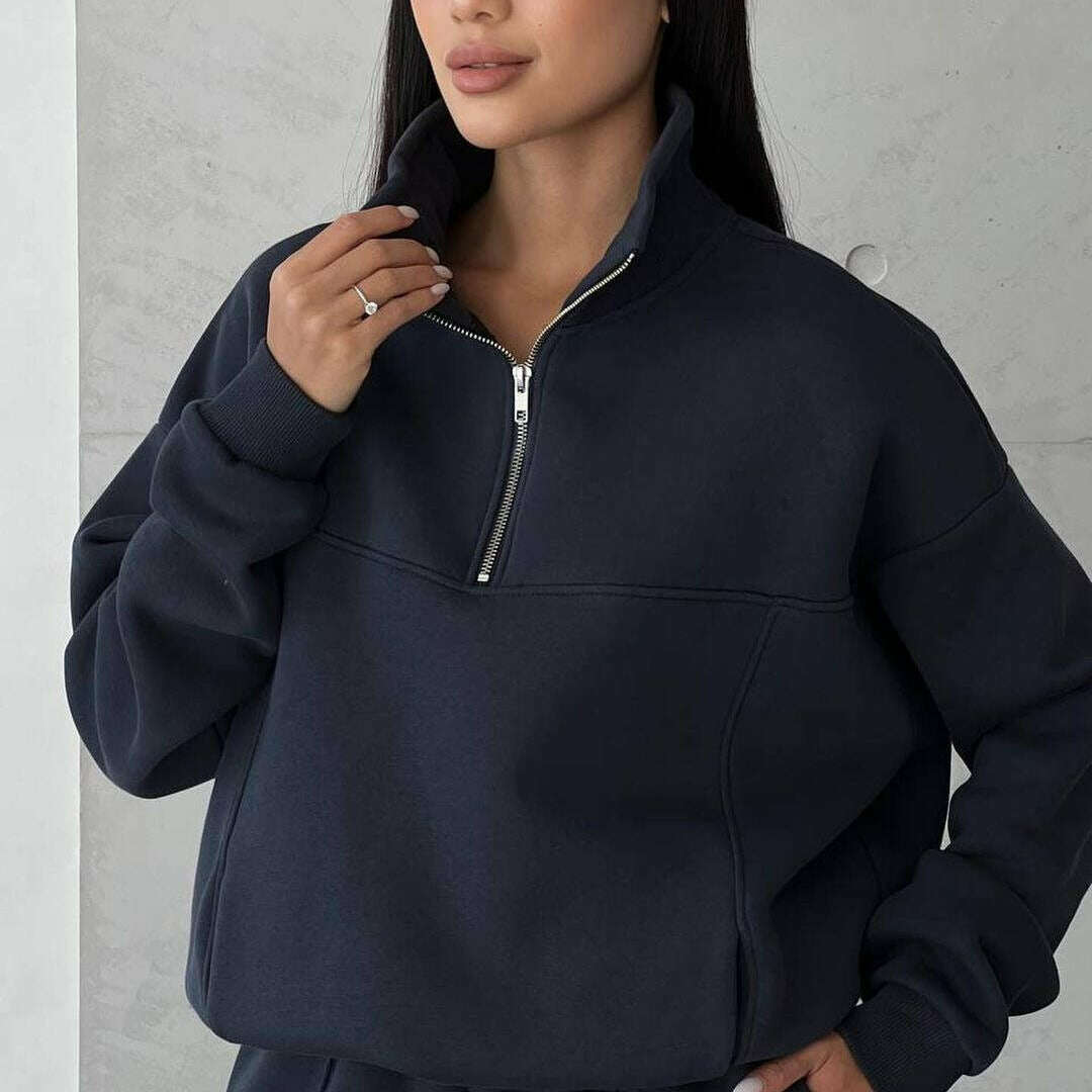 2024 Fall Fashion Stitching Padded Long Sleeve Sweater & Trousers Set