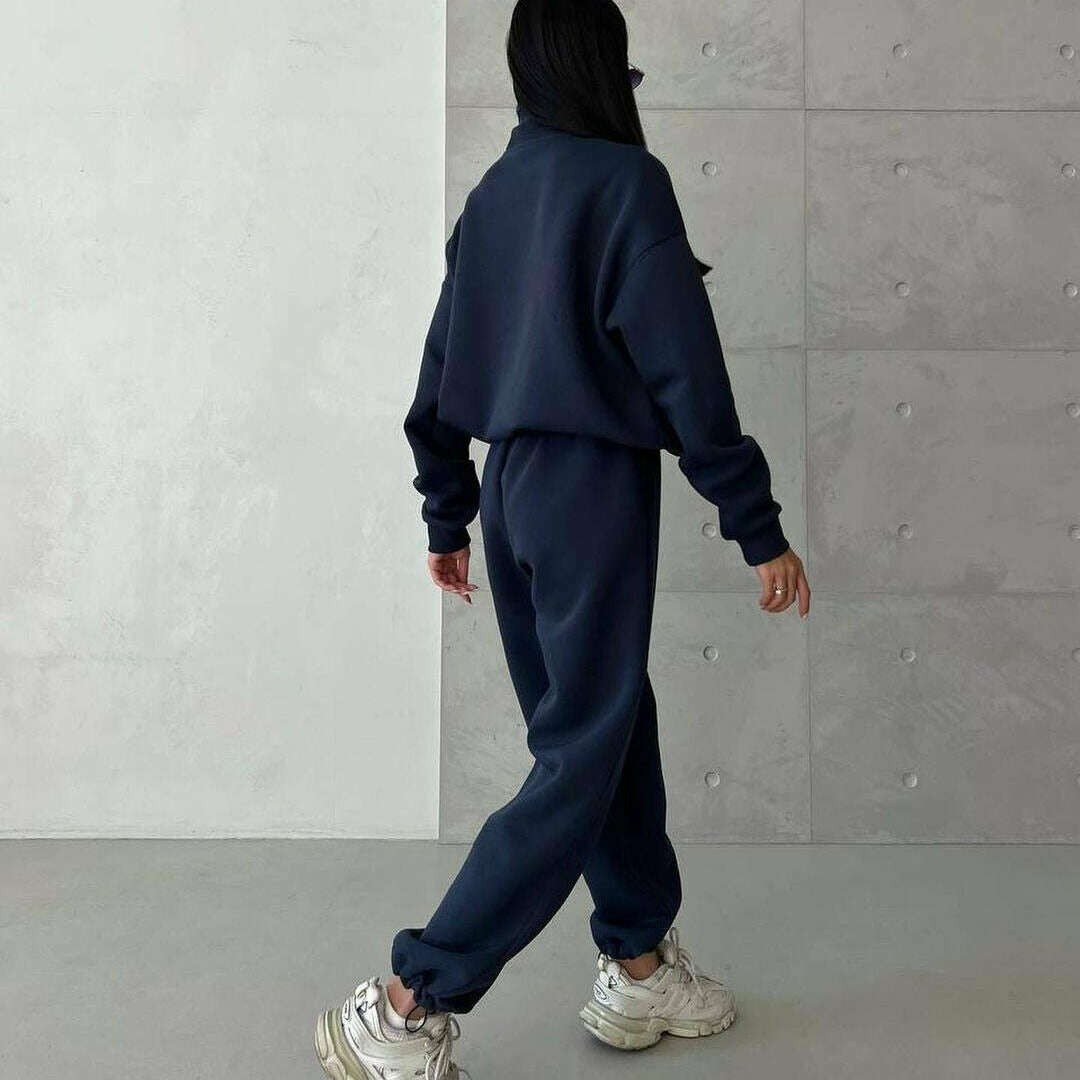 2024 Fall Fashion Stitching Padded Long Sleeve Sweater & Trousers Set