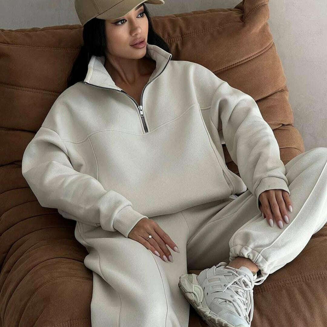 2024 Fall Fashion Stitching Padded Long Sleeve Sweater & Trousers Set