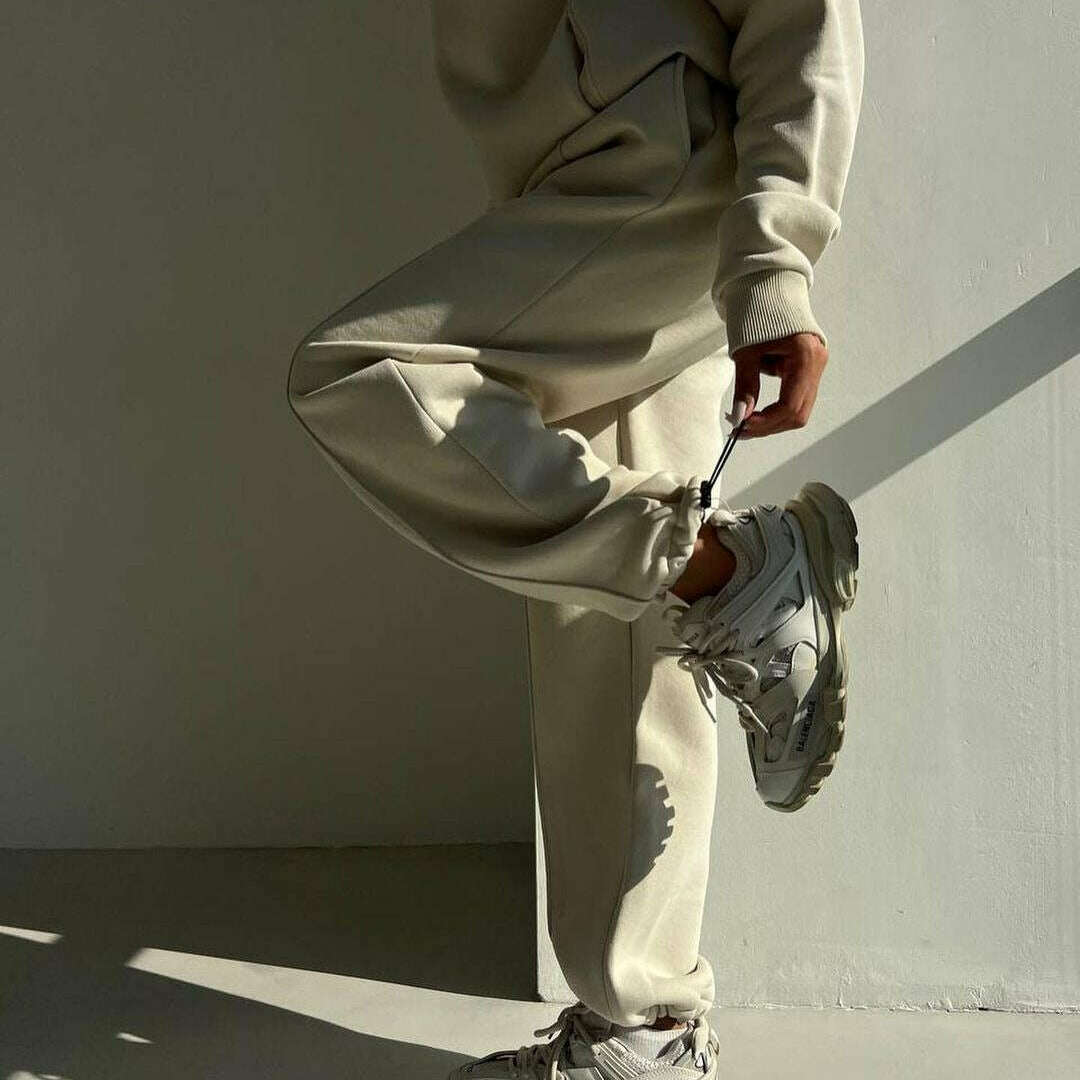 2024 Fall Fashion Stitching Padded Long Sleeve Sweater & Trousers Set