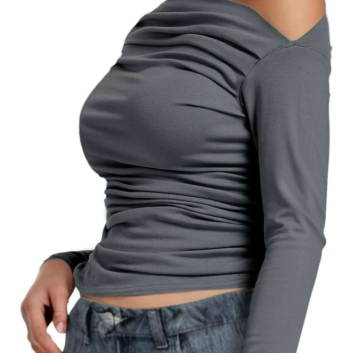 2024 One-Shoulder Long Sleeve Crop Top for Women