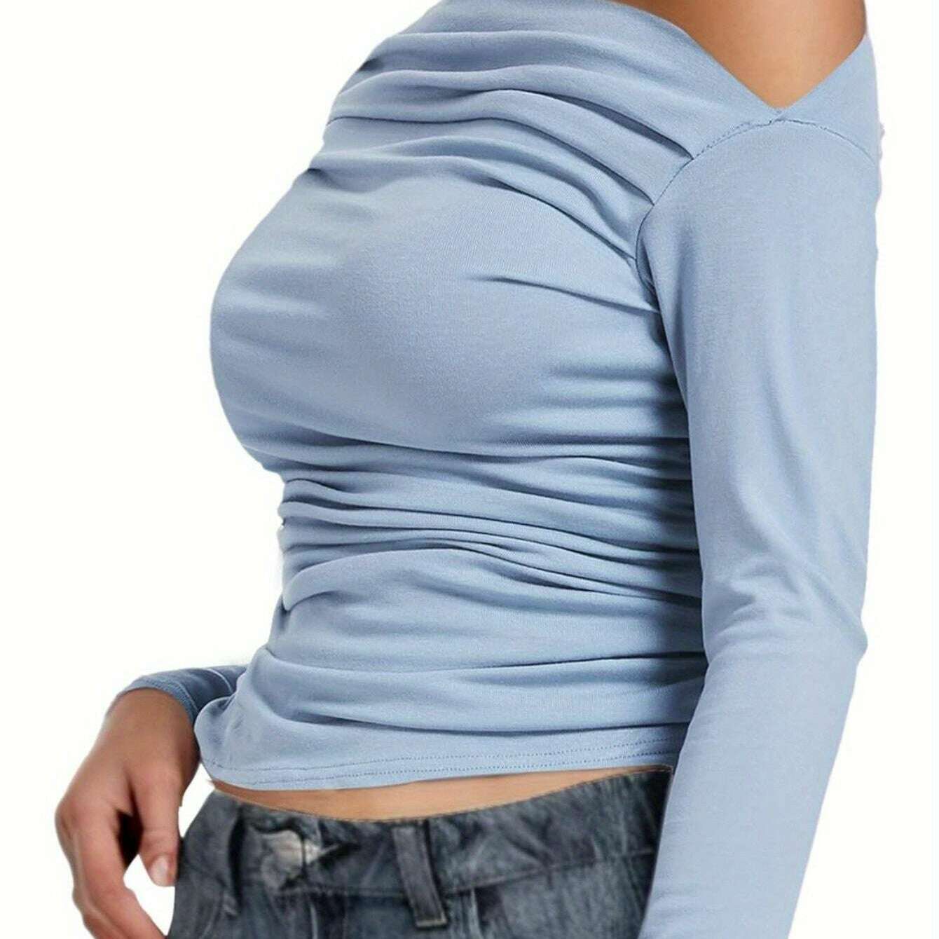 2024 One-Shoulder Long Sleeve Crop Top for Women
