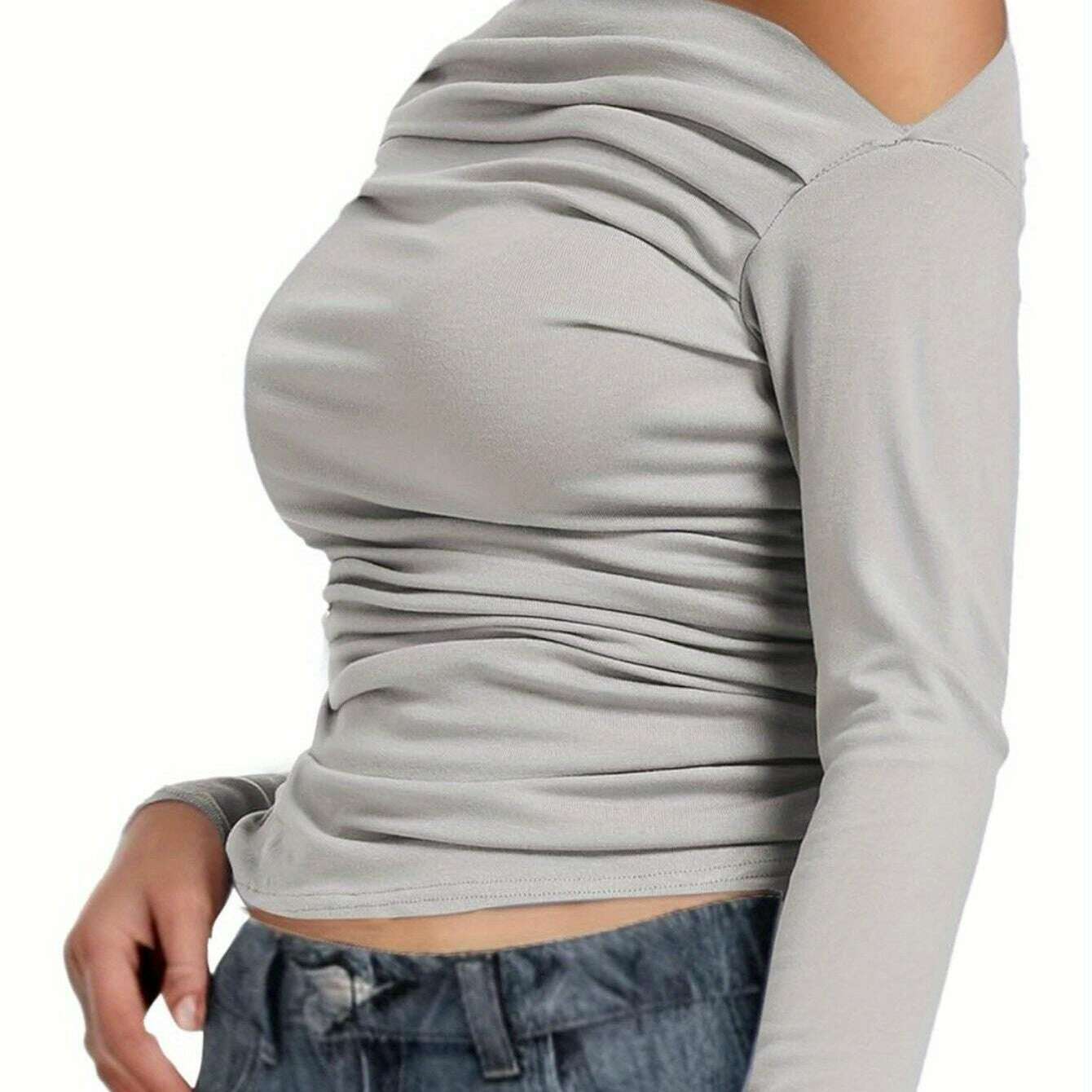 2024 One-Shoulder Long Sleeve Crop Top for Women