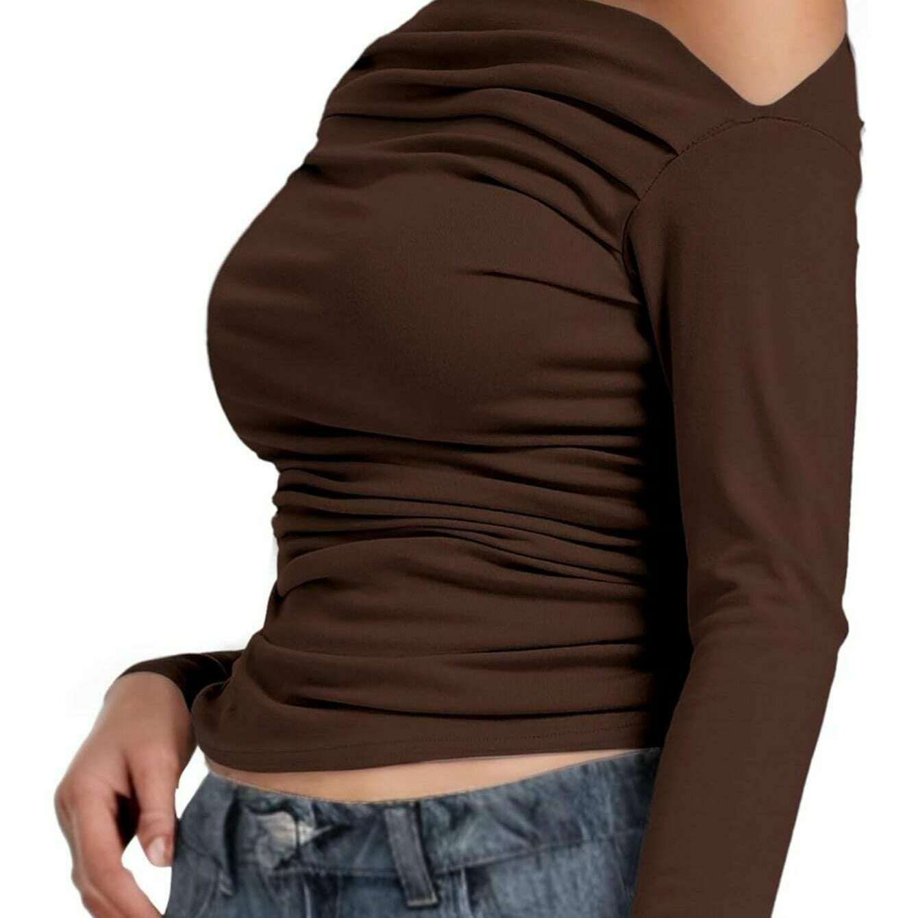 2024 One-Shoulder Long Sleeve Crop Top for Women