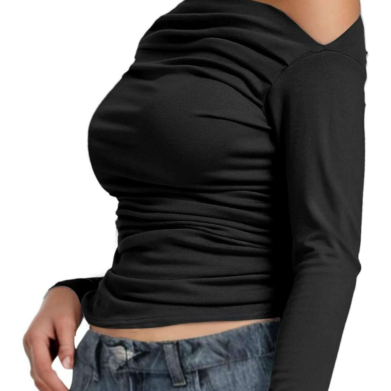 2024 One-Shoulder Long Sleeve Crop Top for Women